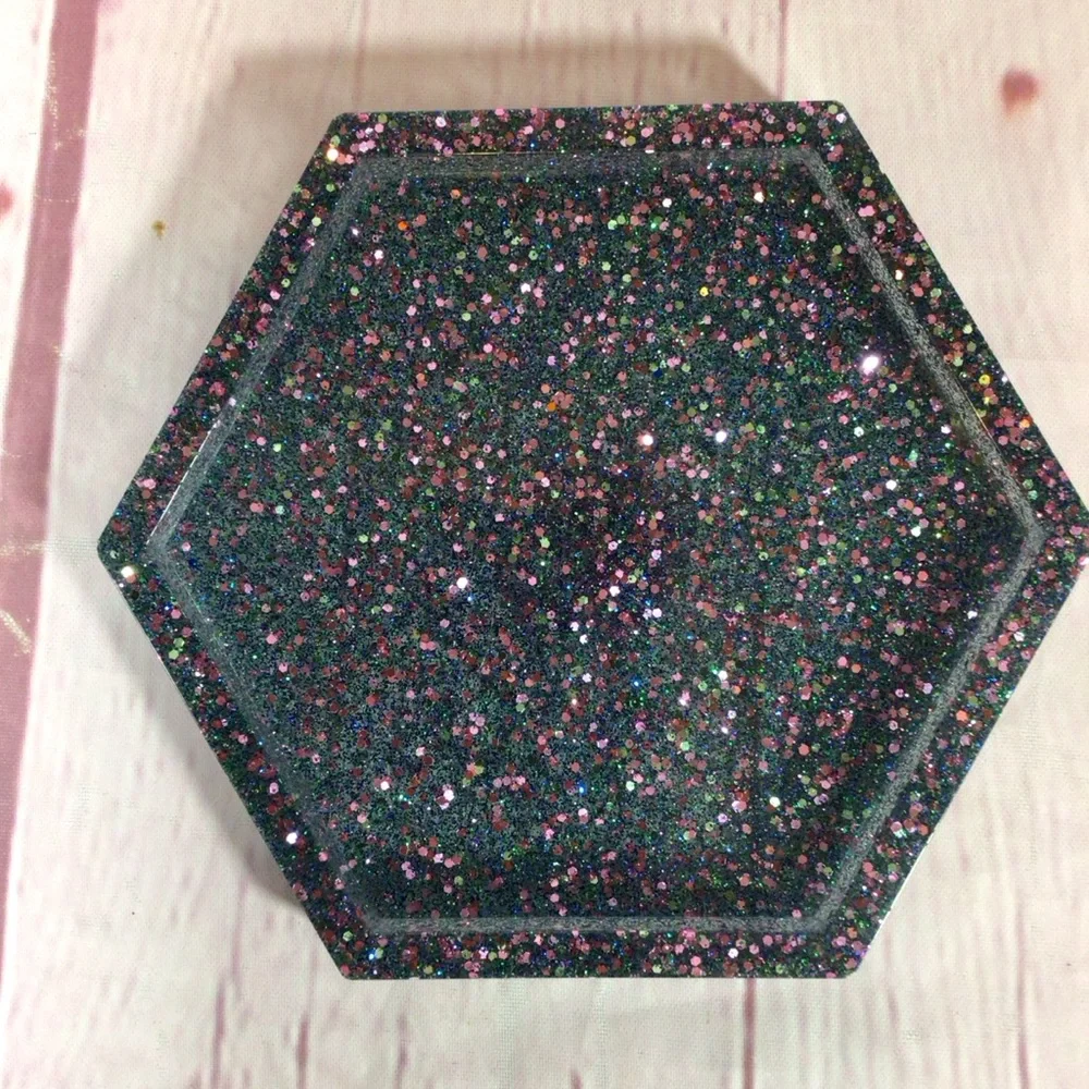 Hand Crafted Purple and Blue Glitter Coasters - Set of 3